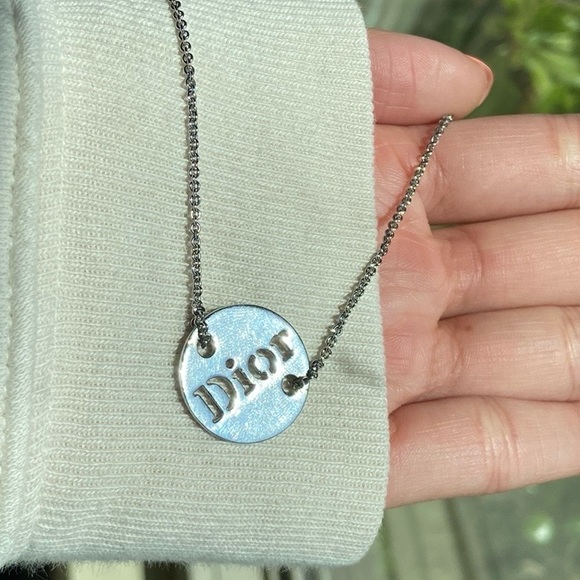 Dior Silver Circle Logo Tag Necklace - Picture 1 of 4
